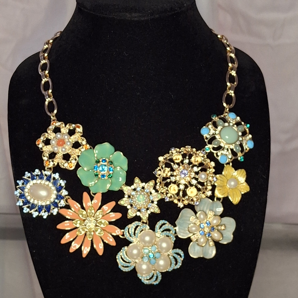St. John Multicolor Floral Necklace with Gold Chain